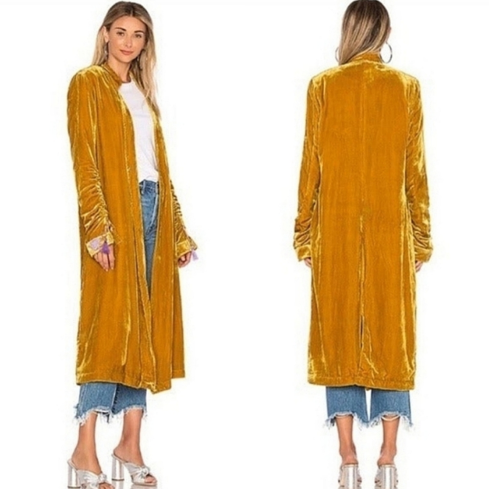 RARE NWT Free People Dahlia Velvet Jacket Duster Mustard Yellow